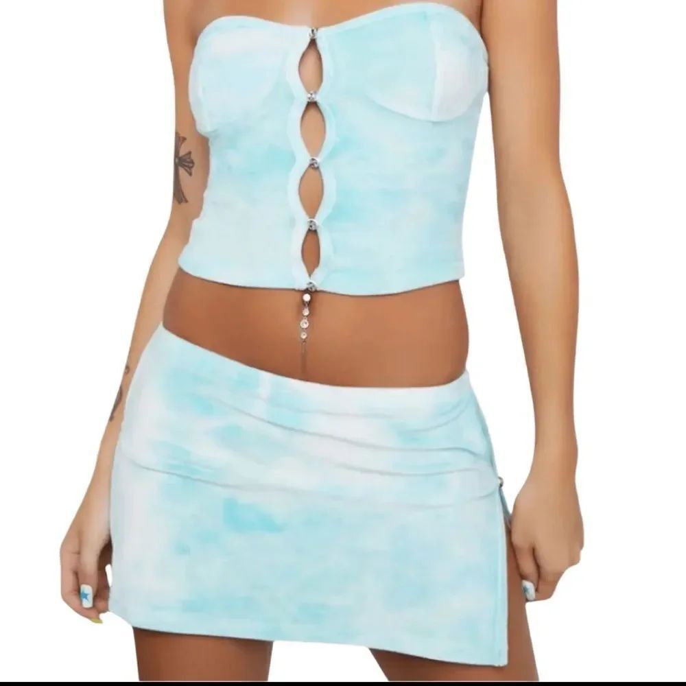 Two Piece Blue White Mini Skirt and Crop Top NWT
